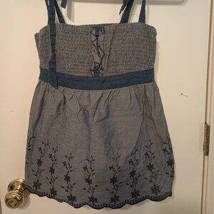 Annabelle Charming Smocked Bodice Floral Embroidered Top - Size S
